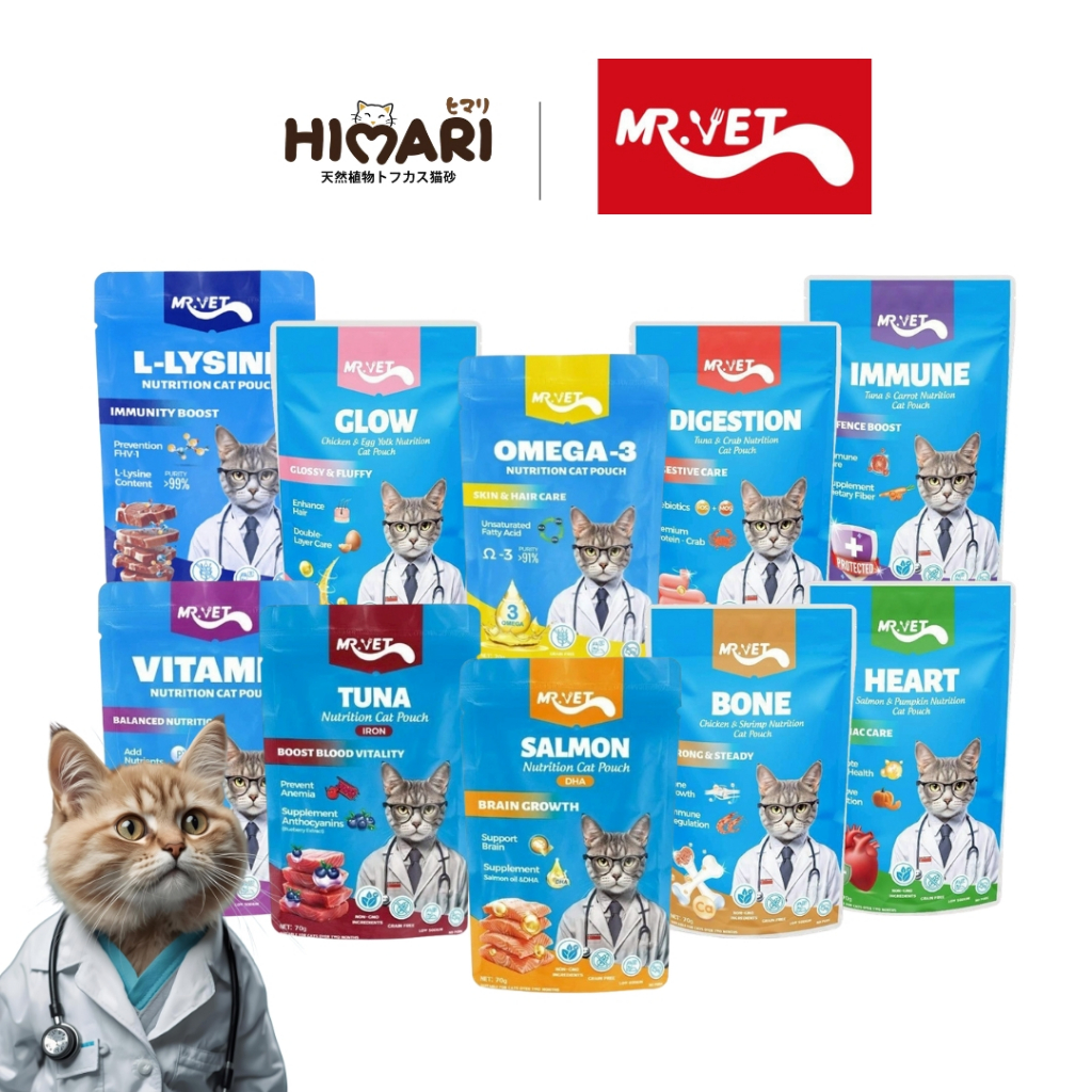 Mr.vet เปียกแมว โปรตีนสูง ไม่ปรุงรส ไม่ใส่วัตถุกันเสีย อาหารเปียก ขนาด 70 g