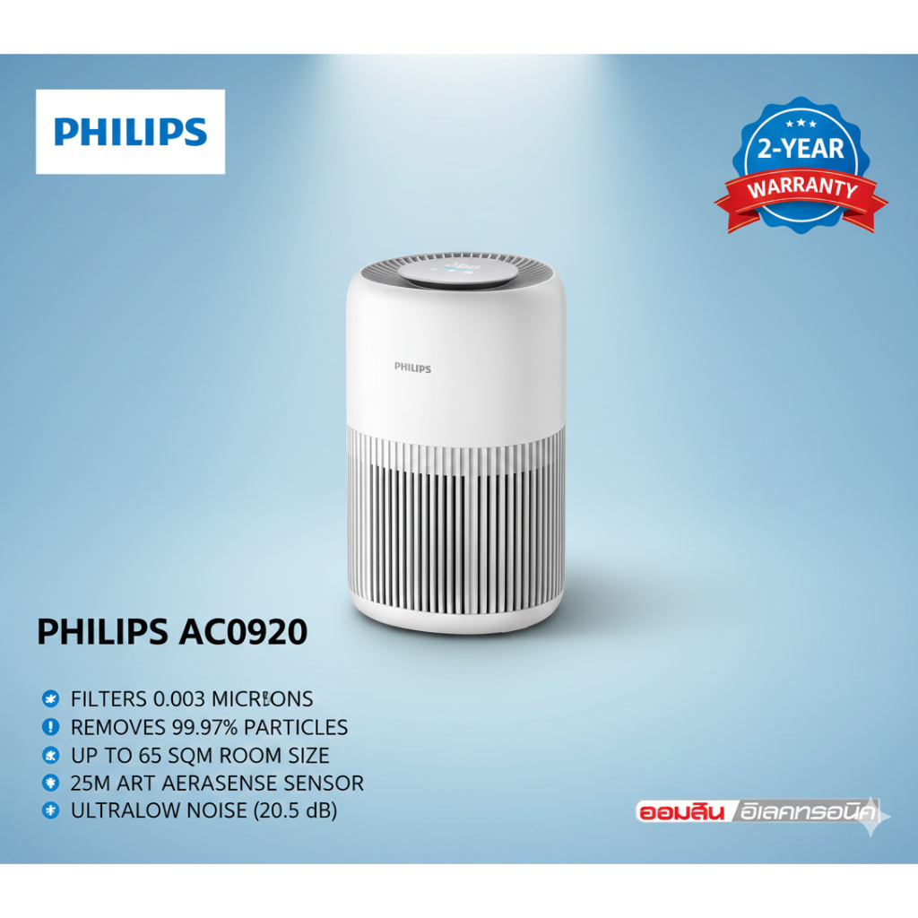 PHILIPS เครื่องฟอกอากาศ PureProtect Mini AC0920/10 ขจัดสารก่อภูมิแพ้ 99.97% ได้สูงสุด 65 ตร.ม.