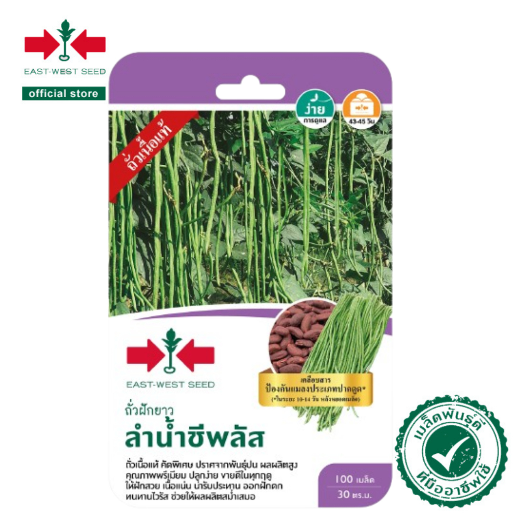ศรแดง เมล็ดพันธุ์ถั่วฝักยาว ลำน้ำชี พลัส (เมล็ดเคลือบ) (East-West Seed) เมล็ดพันธุ์ ผักสวนครัว ตราศรแดง