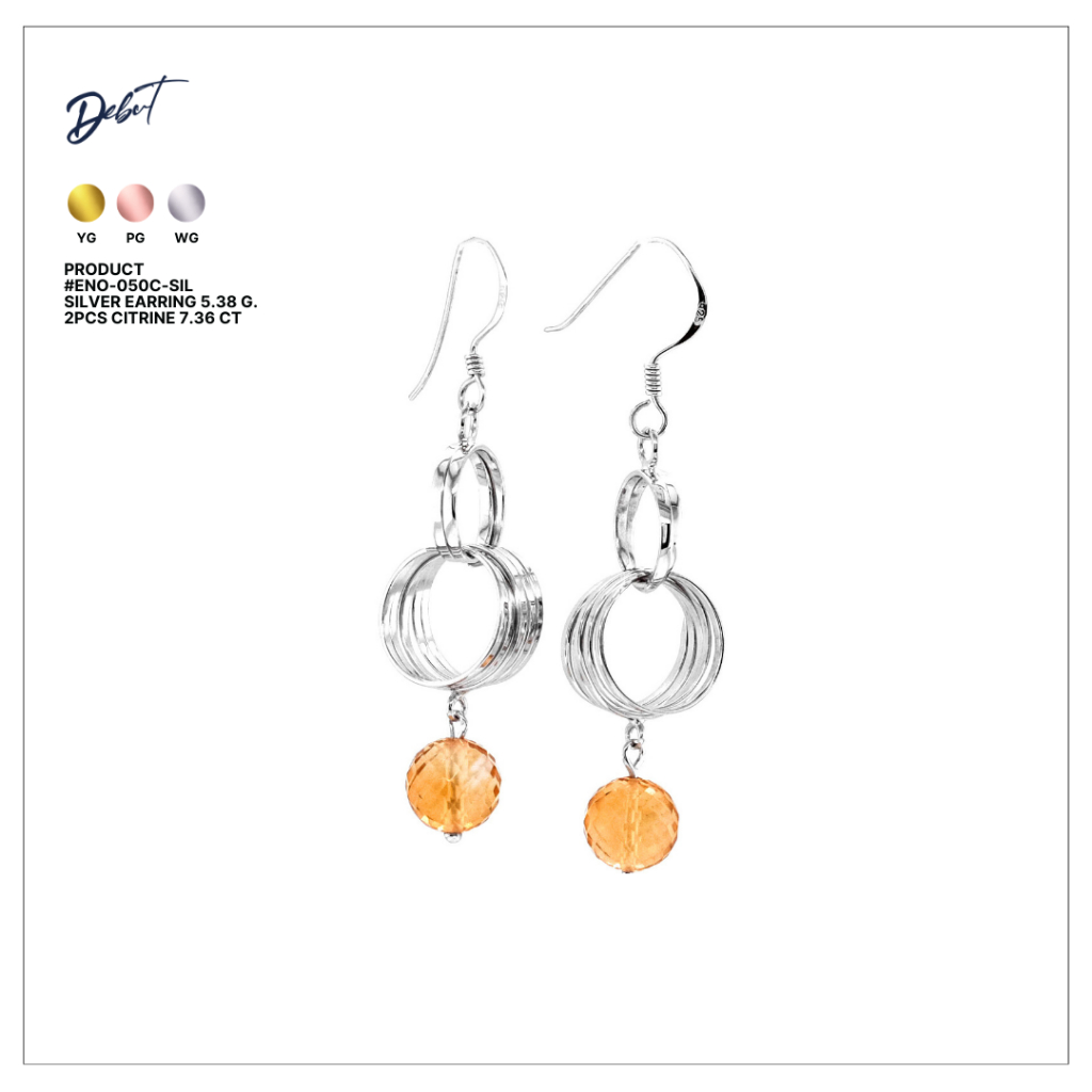 ต่างหูเงินแท้ 925 Debutgem ประดับพลอย CI รุ่น ENO-050C-SIL พร้อมแป้น