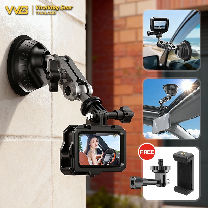 ที่จับมือถือในรถ ขาตั้งกล้องดูดสูญญากาศโลหะ สำหรับ DJI / Insta360 / GoPro หมุนได้ 360° พกพาง่าย ถ่ายได้ทุกมุม