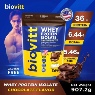 สูตรใหม่ biovitt Whey Protein Isolate ไบโอวิต เวย์โปรตีน ไอโซเลท รสช็อกโกแลต โปรตีน 36 กรัม | 200g.