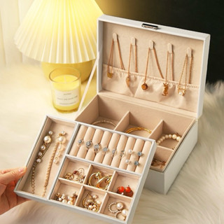 กล่องใส่เครื่องประดับหนัง ถาด2ชั้น มีตัวล็อค กล่องเก็บเครื่อ…