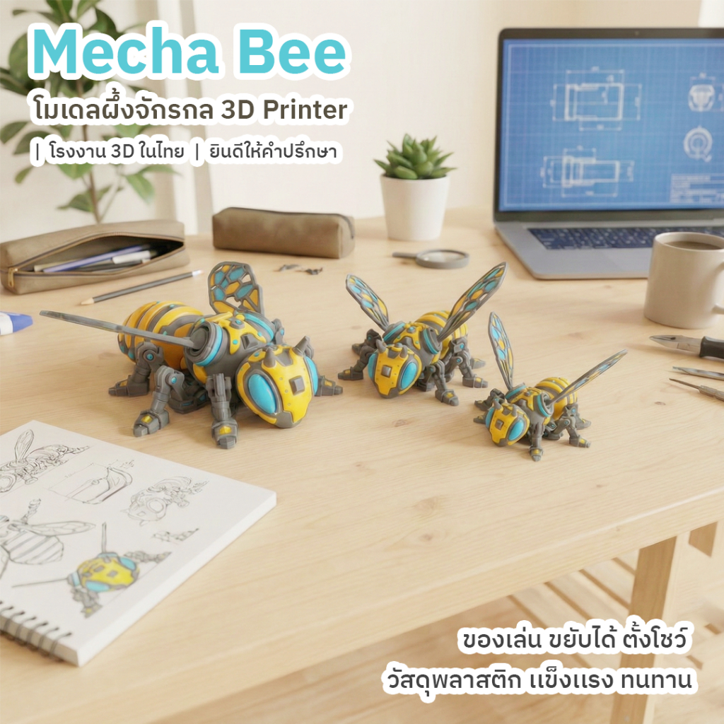 Mecha Bee โมเดลผึ้งจักรกล 3D ขยับได้ | โรงงาน 3D ในไทย | ยินดีให้คำปรึกษา
