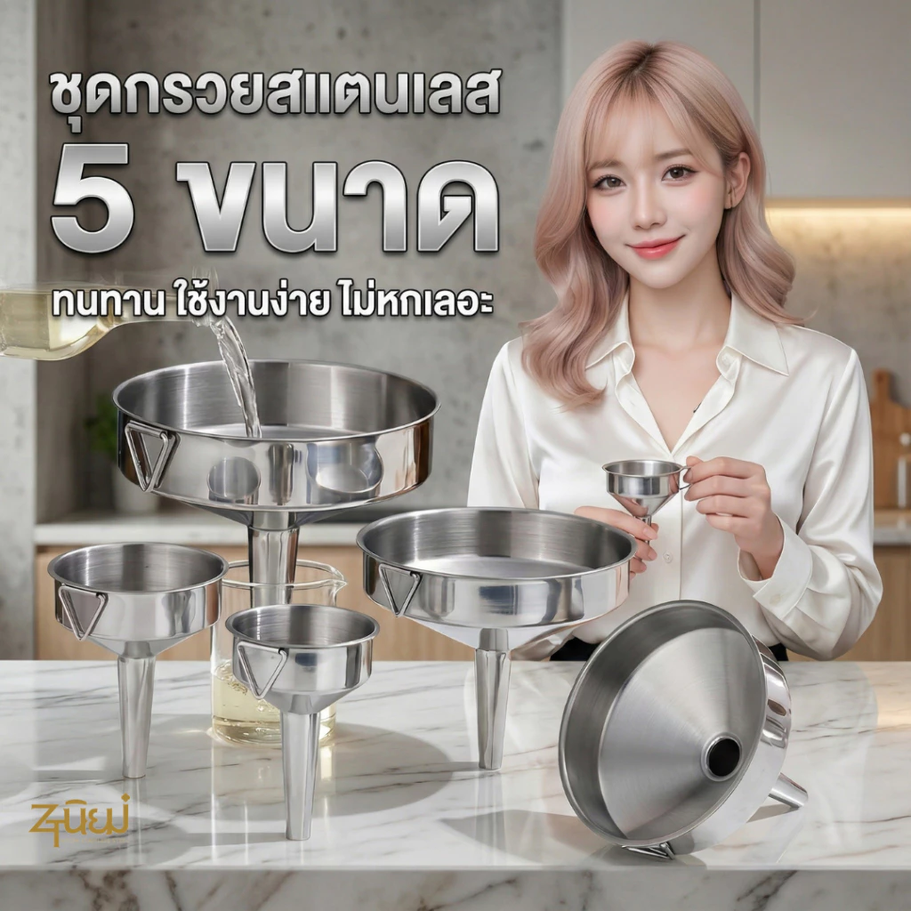 กรวยสแตนเลส304 กรวยกรอกน้ำ กรอกอาหาร ของเหลวต่างๆ สําหรับเติมน้ำมัน น้ำผึ้ง งานสวย น้ำหนักเบา