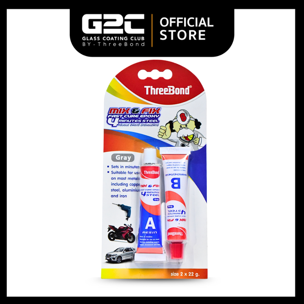 กาวอีพ็อกซี่ กาวปะเหล็ก ชนิดแห้งเร็ว THREEBOND EPOXY MIX & FIX  22 G. (ในเซ็ต มี 2 ชิ้น)
