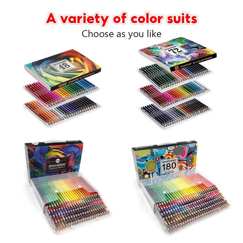 ชุดดินสอสีไม้ 48/72/120/180 สี ดินสอสีน้ำมัน เต็มคุณภาพ สีสดใส มีหลายเฉดสี ระบายสีลื่น สำหรับเด็ก / นักศึกษา / คนรักศิลป