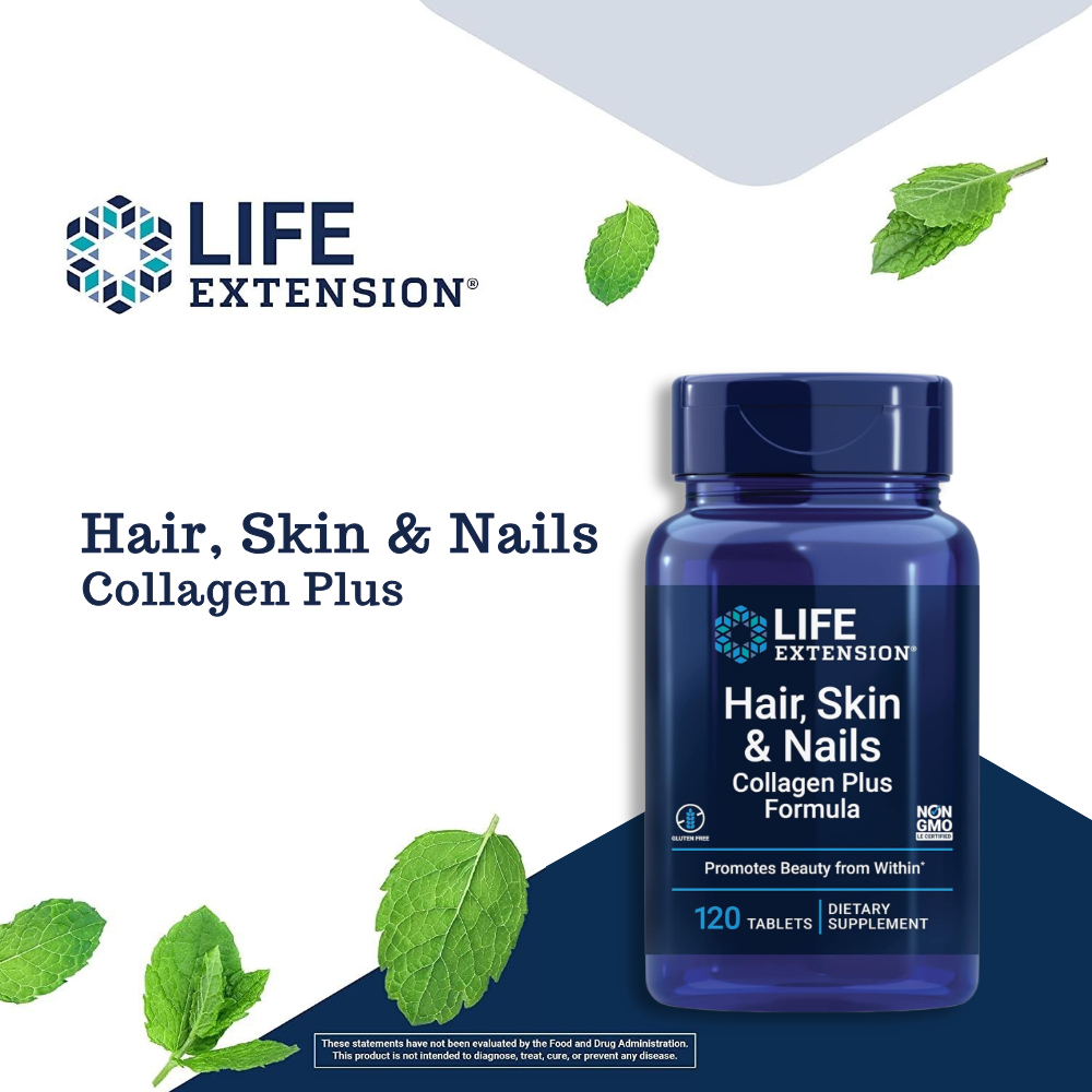 Life Extension Hair, Skin & Nails Collagen Plus Formula 120 เม็ด