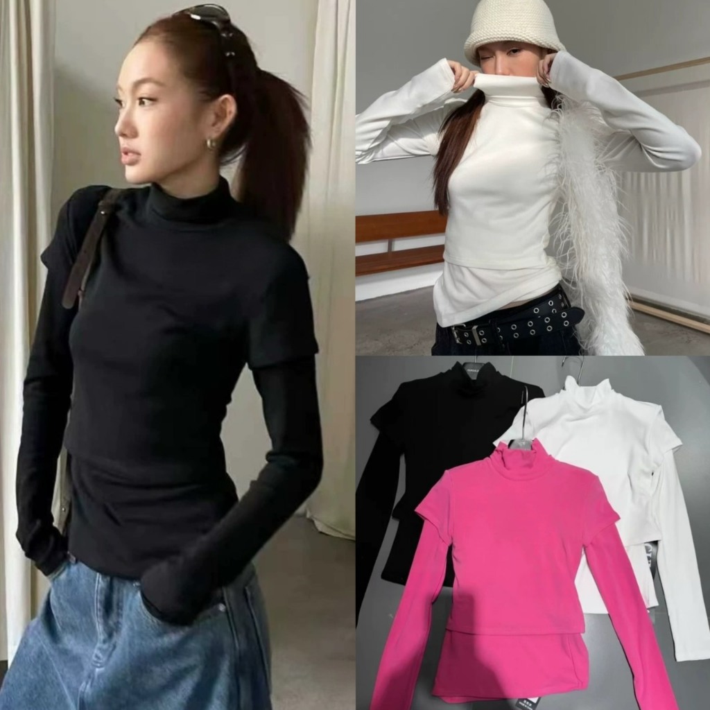 2pcs Tshirt+long sleeve top เสื้อยืดแขนสั้น+แขนยาวคอปีนรุ่น 14540 TAG CCJ 🇰🇷