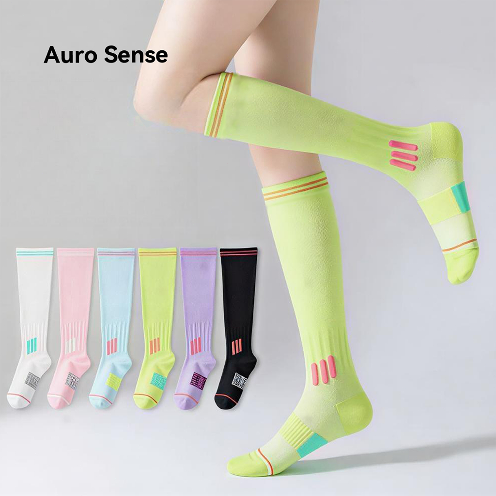 Auro Sense ถุงเท้ากีฬาแบบยาว บีบกระชับ ซัพพอร์ตน่อง ลดอาการล้า สีสันสดใส เหมาะสำหรับ วิ่ง ฟิตเนส รูปที่ 5