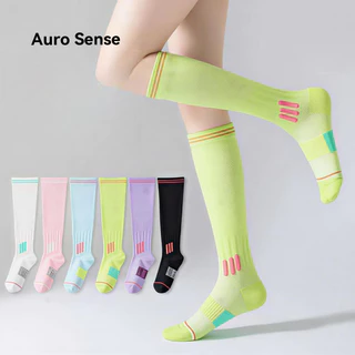 Auro Sense ถุงเท้ากีฬาแบบยาว บีบกระชับ ซัพพอร์ตน่อง ลดอาการล้า สีสันสดใส เหมาะสำหรับ วิ่ง ฟิตเนส