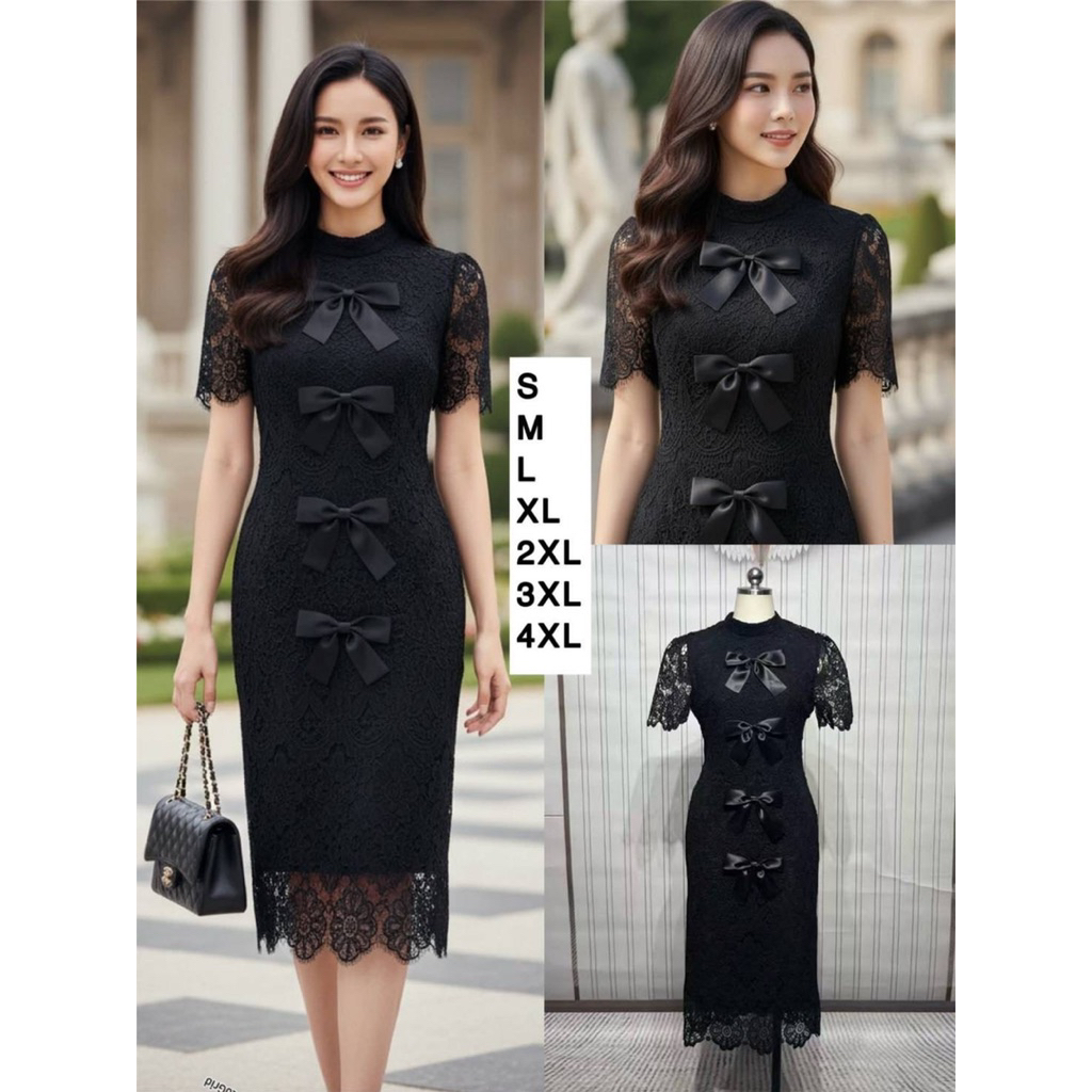 ชุดเดรสลูกไม้ เดรสออกงาน แต่งโบว์ CLT