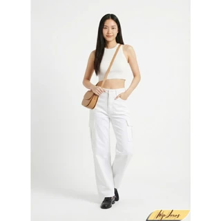 กางเกงยีนส์คาร์โก้ทรงหลวมขากว้างเอวสูง (Wide-Leg High-Waist Cargo Denim) B054