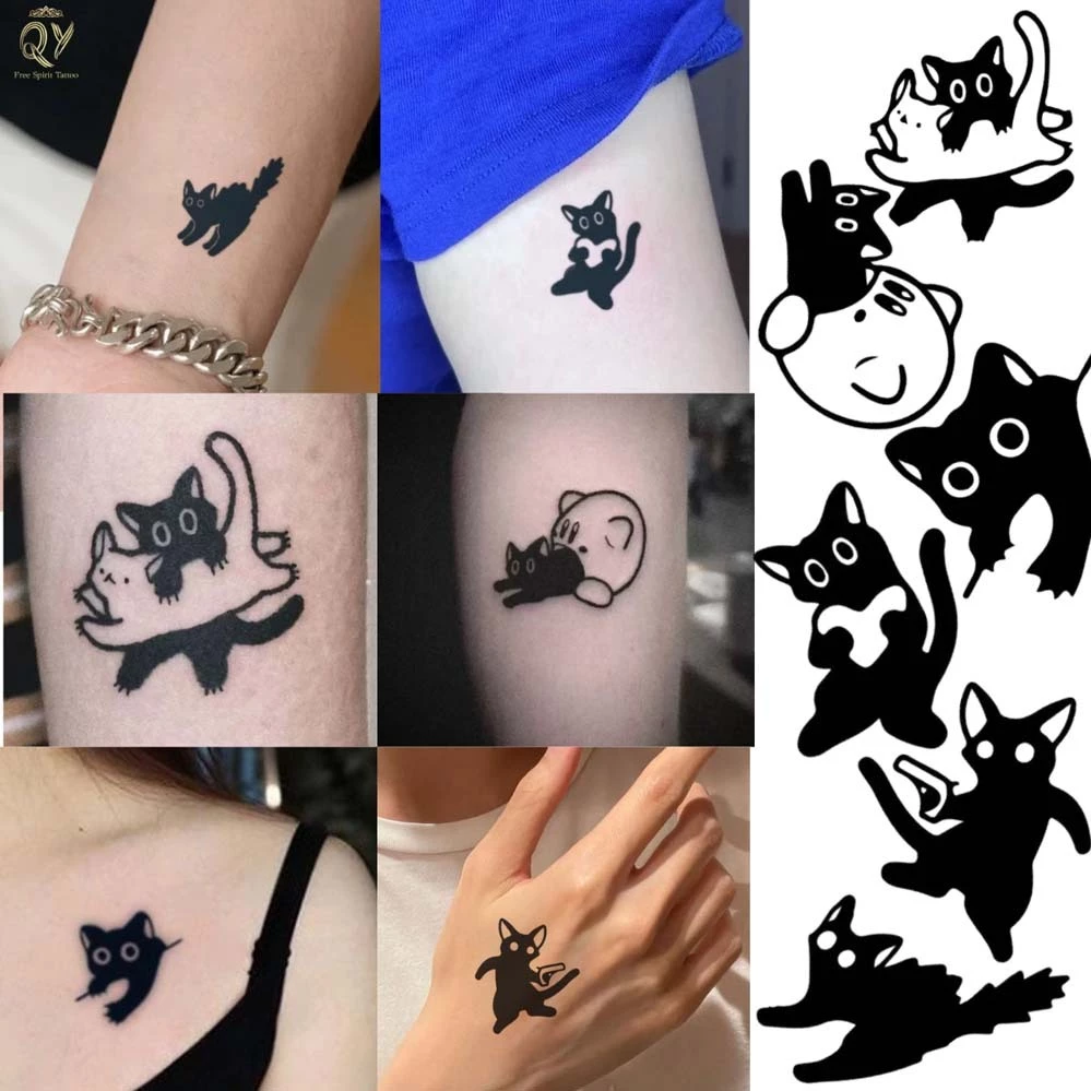 Tatoo สติกเกอร์รอยสักชั่วคราว ลายแมวน่ารัก กันน้ํา สําหรับผู้ชาย และผู้หญิง