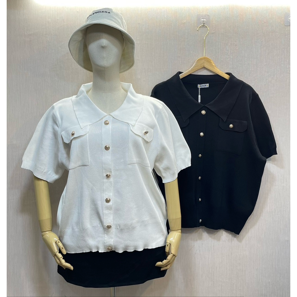 Judy knit top เสื้อไหมพรมคอปกกระดุมหน้า