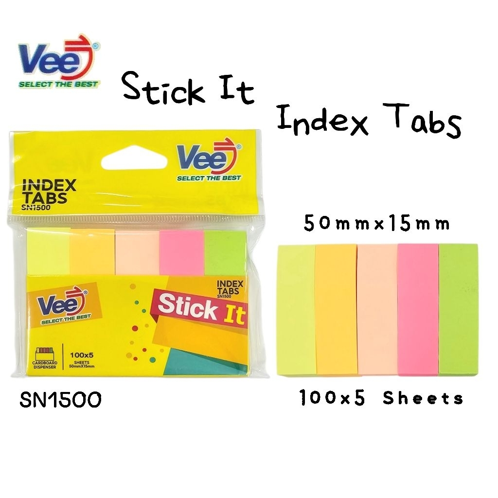 Vee กระดาษโน้ตกาว 5 สี SN1500 ขนาด 50มม.×15มม. Page Marker (สีละ 100 แผ่น)