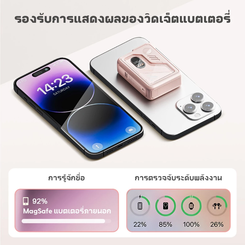 CCC Handin Powerbank 30000mAh ชาร์จไร้สาย PD35W ไฟฉาย LED มีขาตั้ง thumbnail 6