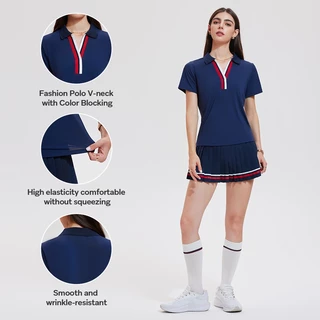 Cosleaf เสื้อโปโลเทนนิสผู้หญิงเเขนสั้น คอปกสีตัดกัน ทรงพอดีตัว ดีไซน์ทันสมัยสง่างาม ผ้าแห้งเร็วนุ่มสวมใส่สบาย