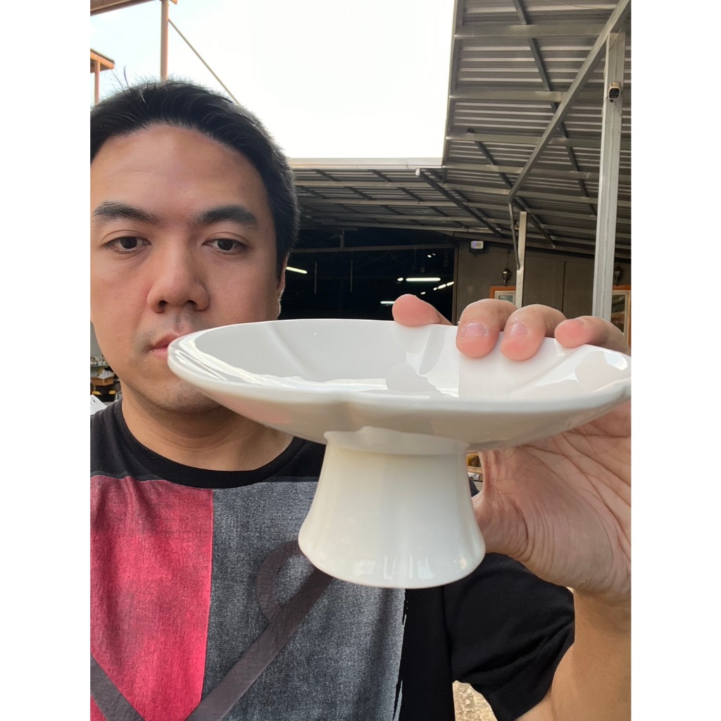 จานเซรามิกทรงสูงแบบมีขา จานทรงสูง ขนาด6.5นิ้ว เนื้อพอร์ซเลน