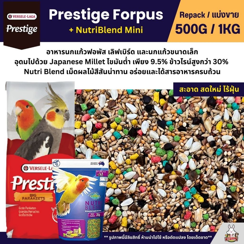 Prestige Forpus x Nutri Blend Mini อาหารนกฟอพัส เลิฟเบิร์ด หงส์หยก ค็อกคาเทล (แบ่งขาย 500G / 1KG)
