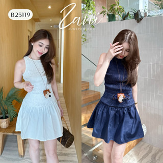 B25119 l ZANI  เดรสสั้นแขนกุด สม็อครอบตัว เยื้อผ้าเชิ้ต ไม่ม…