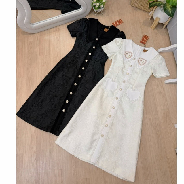 Y99-เดรชผ้าทอแจ๊กกร๊าดคอปกปักหัวใจ(2แบบ)