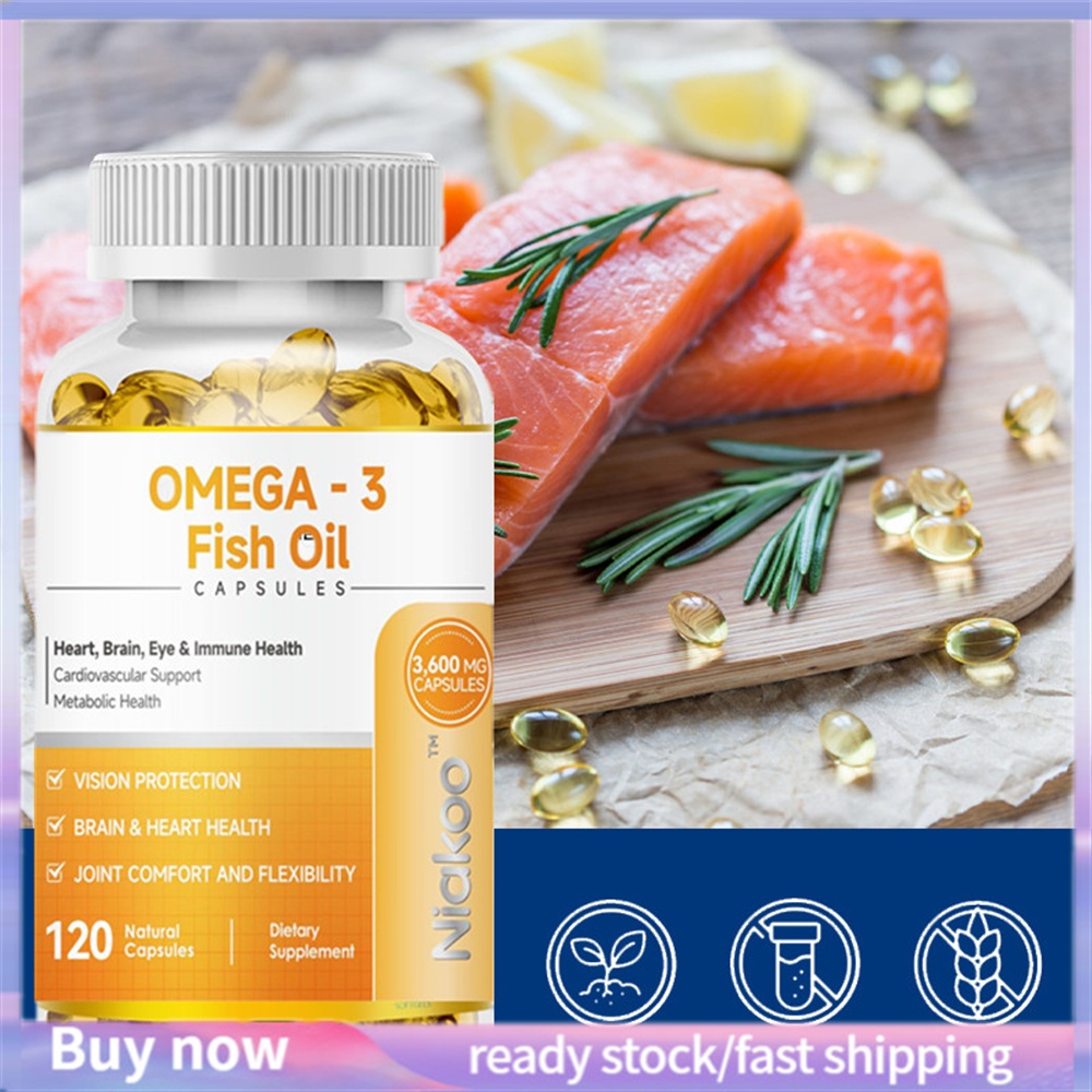 120pcs Omega3 Fish Oil Capsules with EPA&DHA สนับสนุนสุขภาพหัวใจและสมอง ลดคอเลสเตอรอล