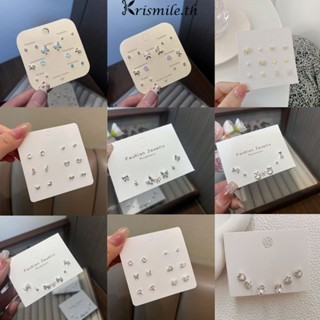 COD-ในไทย💖S925ต่างหูสตั๊ด 6 คู่/ชุดต่างหูสตั๊ดประดับโบวประดั…