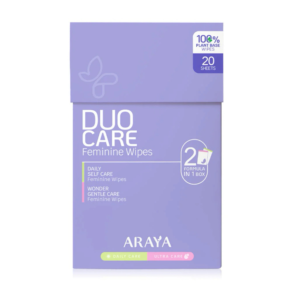 ใหม่ARAYA DUO CARE Feminine Wipes เวชสำอางทิชชูเปียกสำหรับจุดซ่อนเร้น 2สูตรใน 1 กล่อง / 20ชิ้น