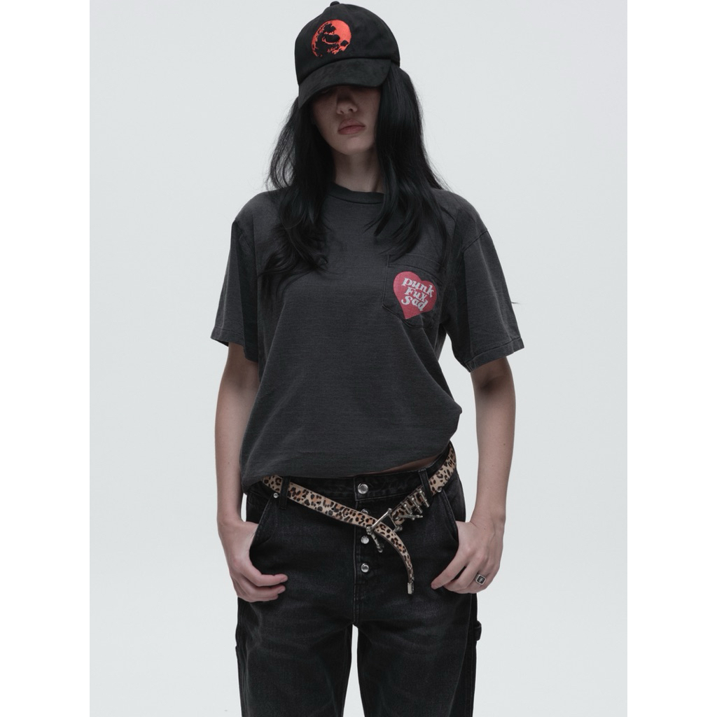 'PFS' Black Faded Pocket Tee