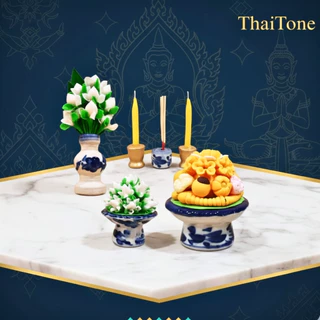 ของไหว้หิ้งพระ ง่าย สวยงาม ทนทาน ไม่เน่าเสีย แจกันดอกไม้ พานผลไม้ดินปั้น tawai01