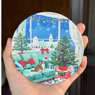 ที่รองแก้ว แผ่นหินรองแก้ว ลายคริสมาส ต้นไม้กับน้องหมาแมว ของ…