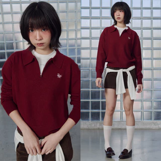 Bemingtop1073(S-M)-BMG Zip Up Sweater - สเวตเตอร์ไหมพรมแขนยาวคอปกซิปหน้า