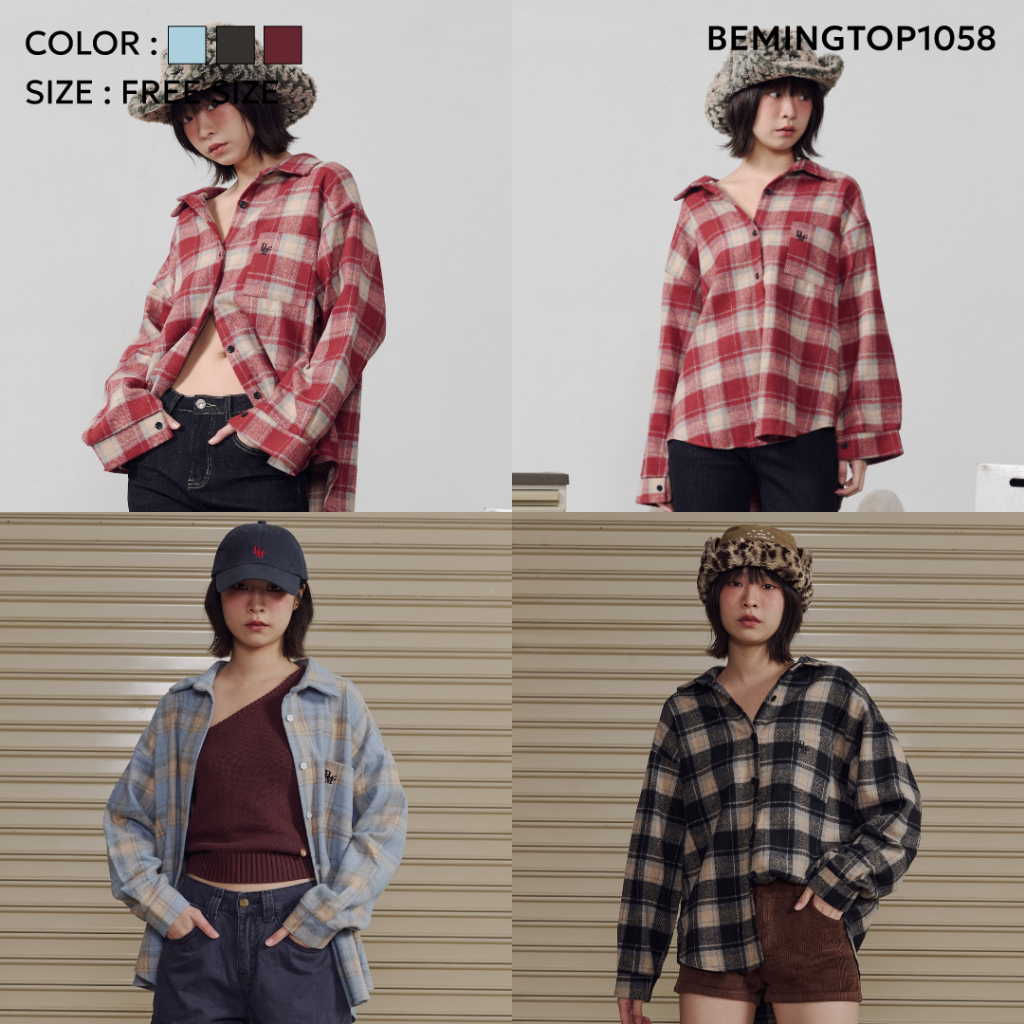Bemingtop1058(Freesize)-BMG Flannel Shirt – เสื้อเชิ้ตลายตารางที่ใส่แล้วดูเท่แบบ effortless