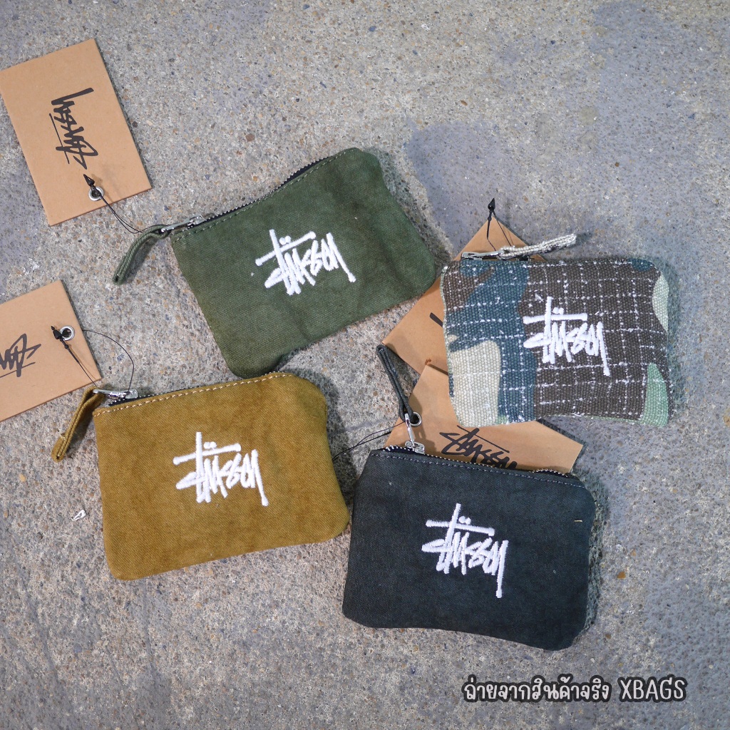 Stussy Canvas coins pouch กระเป๋าเหรียญแบบซิป ผ้าแคนวาสหนา ปักโลโก้ ใส่บัตร ใส่เงินพับๆ