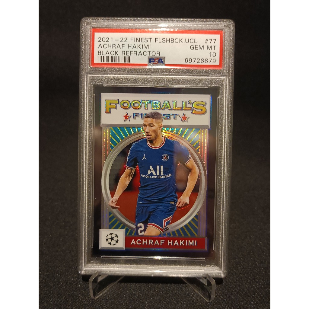 2022 Topps Finest Flashback Achraf Hakimi Black Refractor /25 PSA 10