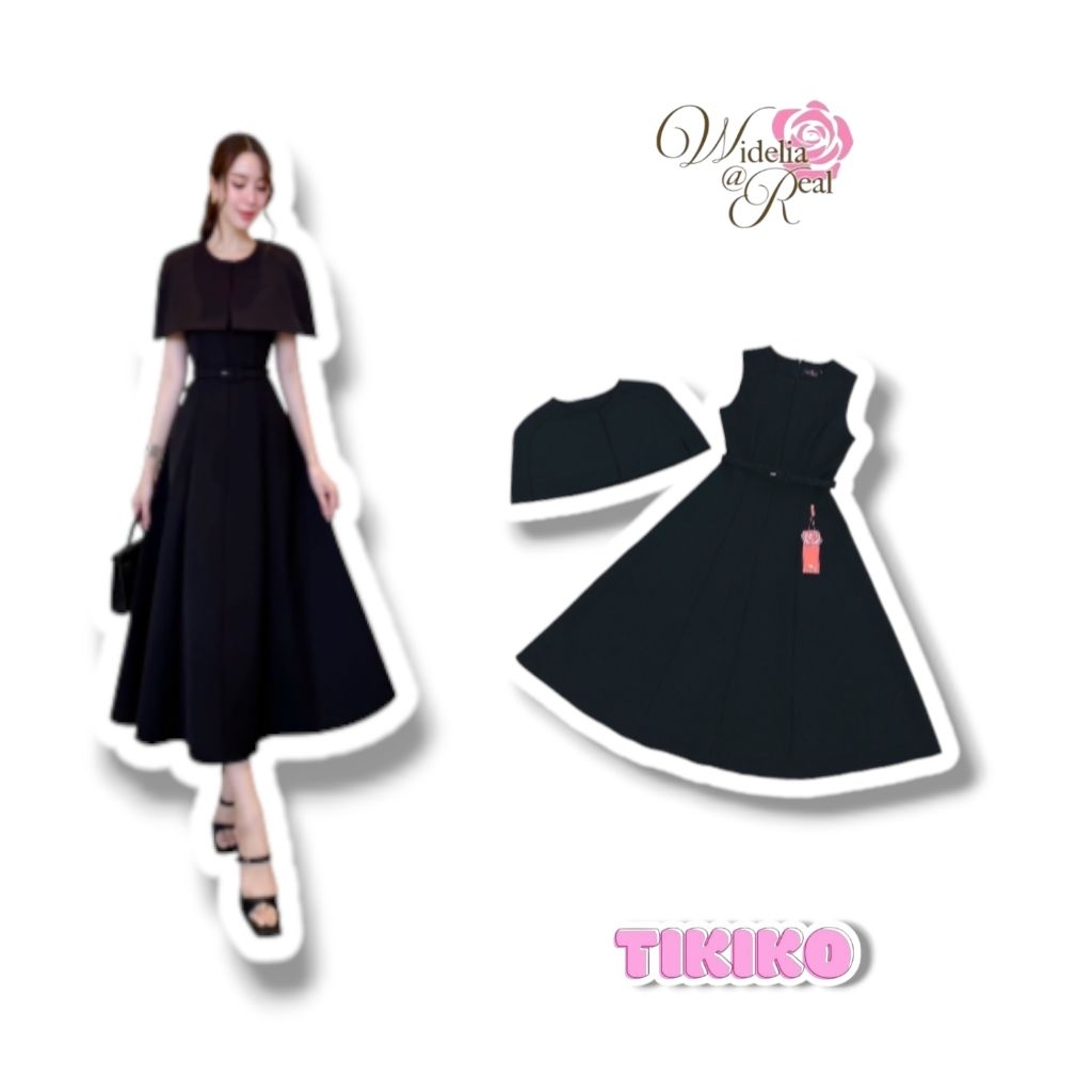 Widelia @ Real เดรสยาวสีดำแขนกุด + เสื้อคลุมไหล่ + เข็มขัด เดรสทำงาน