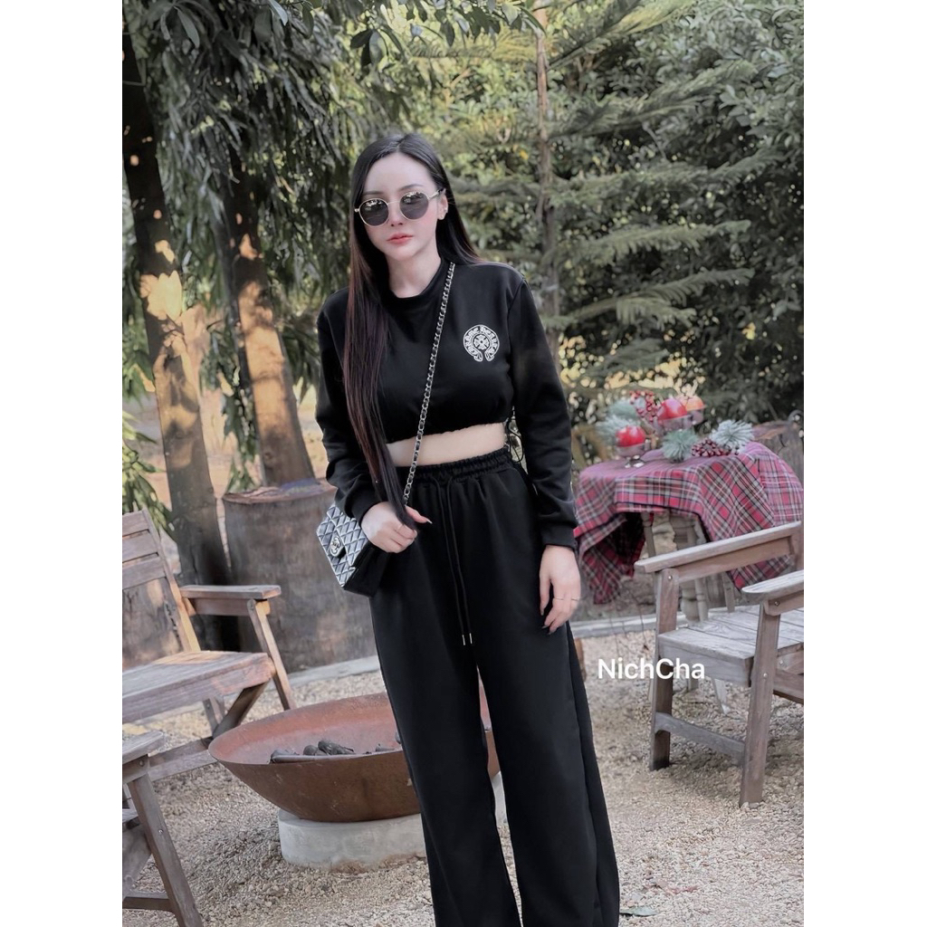 #nicha ชุดเซทผ้าดีมาก แขนยาว ขายาวงานสกรีนแน่นๆๆ สวยเท่ทั้ง2สี จะใส่ชิวหรือว่าใส่เที่ยว ชุดนี้ก็เอาอยู่จ้า