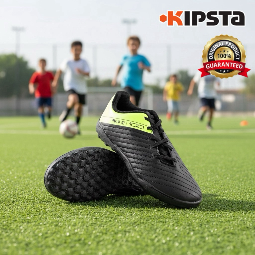 รองเท้าฟุตบอลสำหรับเด็ก “แบบผูกเชือก” (มีไซส์ 35-38) รุ่น 100 TF (สีดำ/เหลือง) KIPSTA