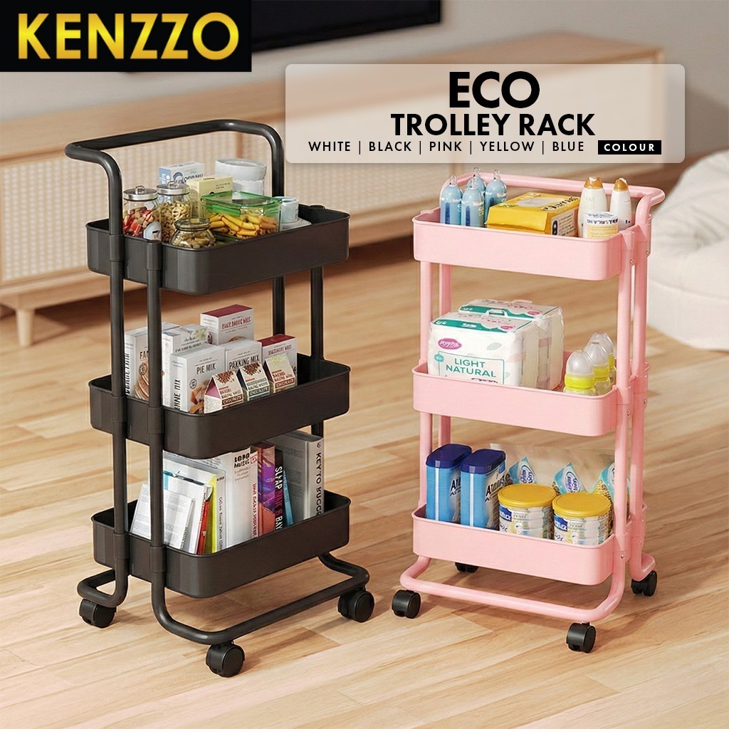 KENZZO: ECO 3 Tier รถเข็น ชั้นวางของ ชั้นวางของเคลื่อนที่ มีล้อเลื่อน วางของในครัว ชั้นเก็บของอเนกปร