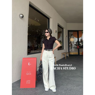 PERLE PANTS : กางเกงผ้าพริ้วทิ้งตัว เอวสูงทรงพรางหุ่น (1จีบเย็บปล่อย) พร้อมส่ง S-XL