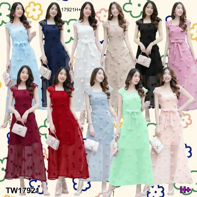 ส่งเร็ว 1-2วันถึง 11สีฉ่ำๆๆ ขายดีมาก เดรสผ้าซีทรูแต่งปอมๆ แต่งย่นที่แขนเสื้อ แต่งปอมๆดอกฟูนูน ดอกแน่นไม่หลุด งามมากสาว