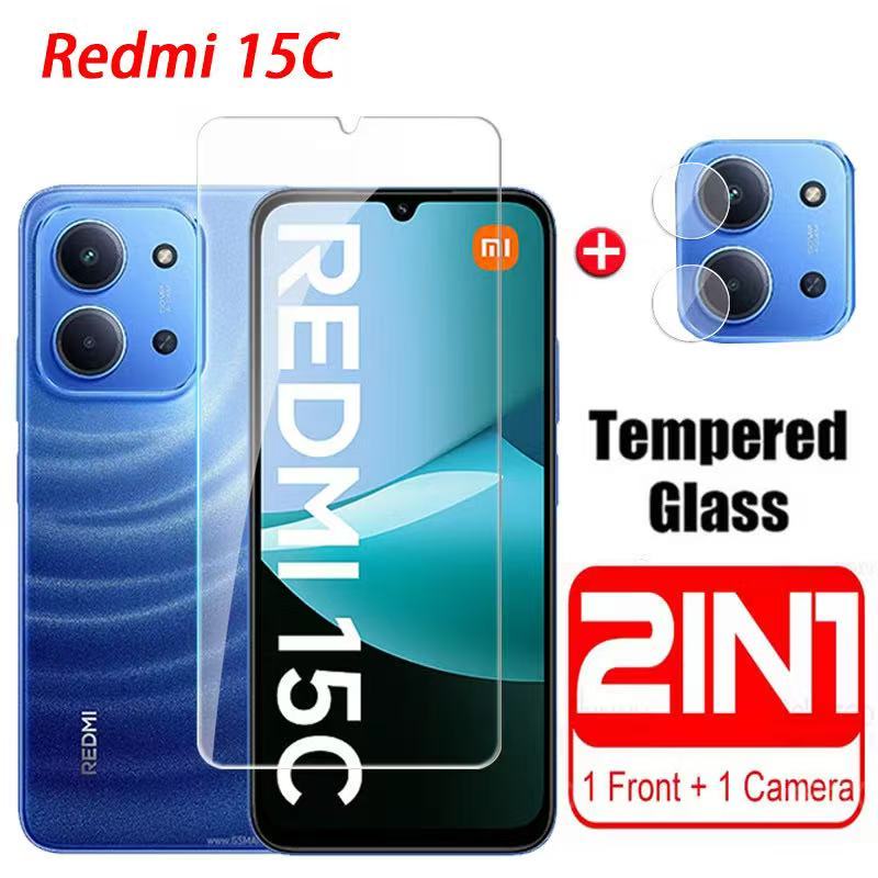 ฟิล์มกระจก+เลนส์ สำหรับ Xiaomi Redmi 15C PoCo C85 ฟิล์มกันรอยกันแตก ขอบดำแบบ2IN1