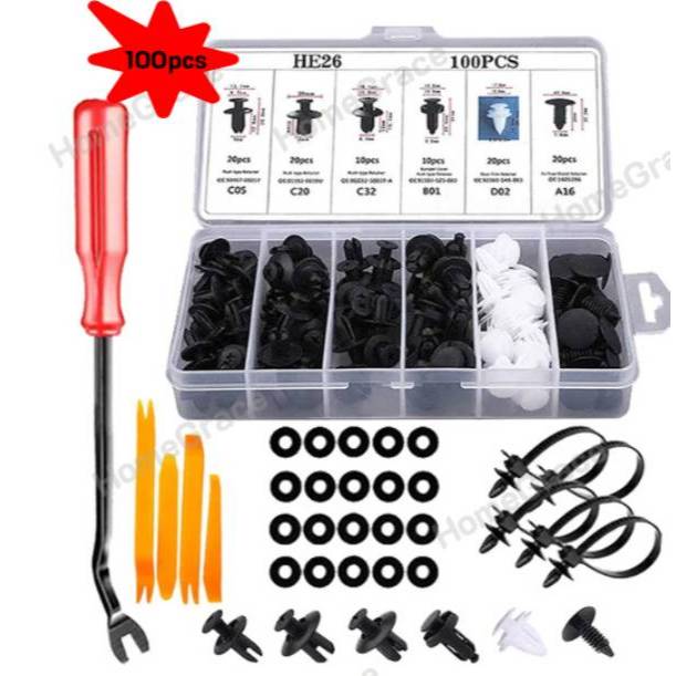 หมุดกิ๊บล็อค พลาสติก ยึดแผงกันชน 100 ชิ้น รวม 6 รุ่น C05/C20/C32/B01/D02/A16 รถยนต์