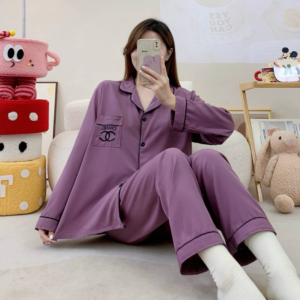 ชุดนอนฟรีไซส์ ชุดนอนเรียบหรูCC1 ชุดนอนลายเรียบหรูCC1 (เสื้อแขนยาวกางเกงขายาว) พร้อมส่ง #CC1