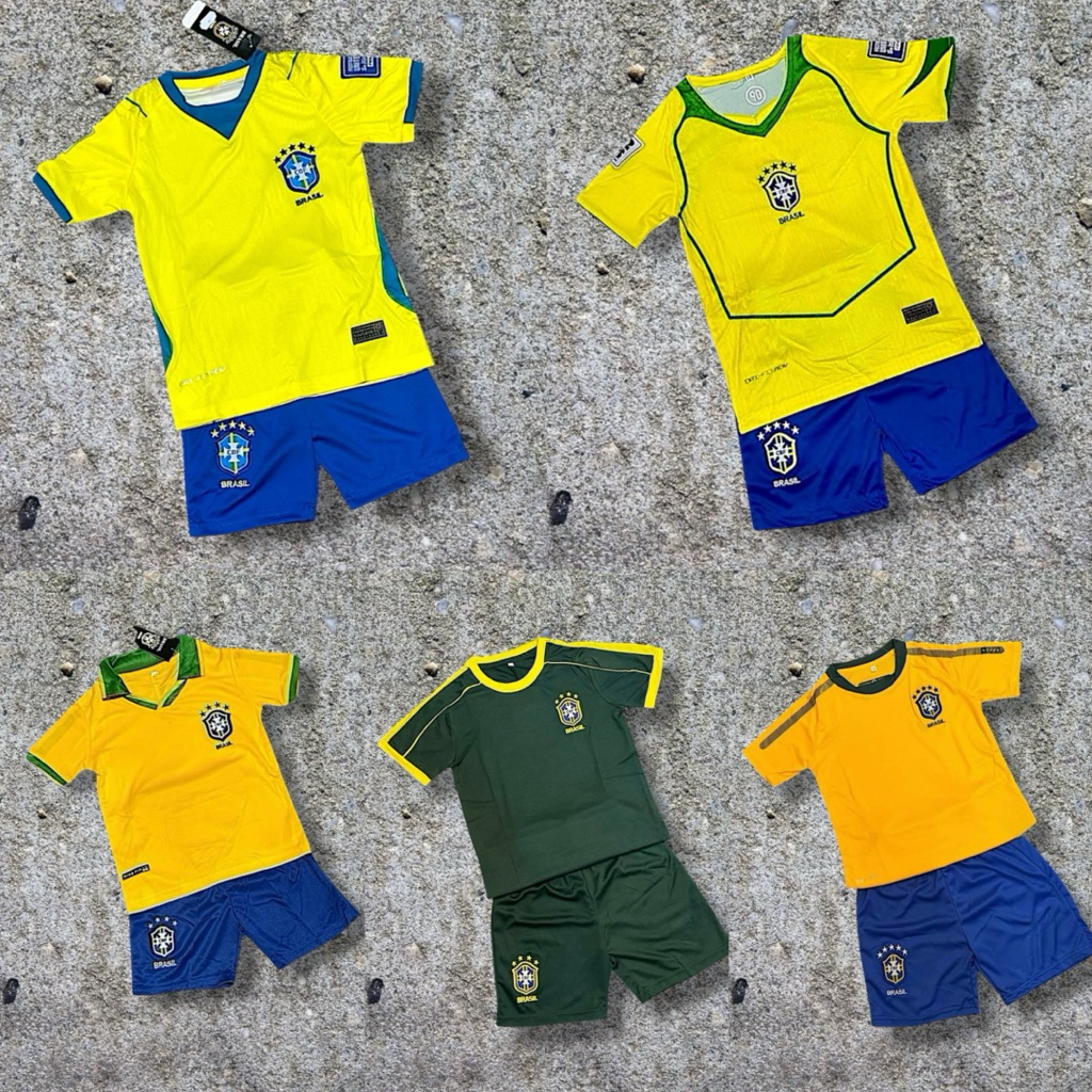 ชุดกีฬาเด็ก บราซิล ฤดูกาลใหม่ 2025 มีไซส์ 14 ถึง 30 แบบแขนสั้น มีเสื้อพร้อมกางเกง