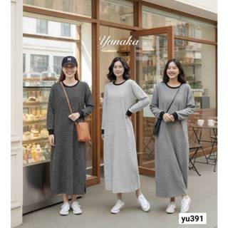 เดรสแขนยาวคอกลมสไตล์ Korea ทรงปล่อยๆ ซกปลายแขนสวมใส่ง่ายๆ yu…