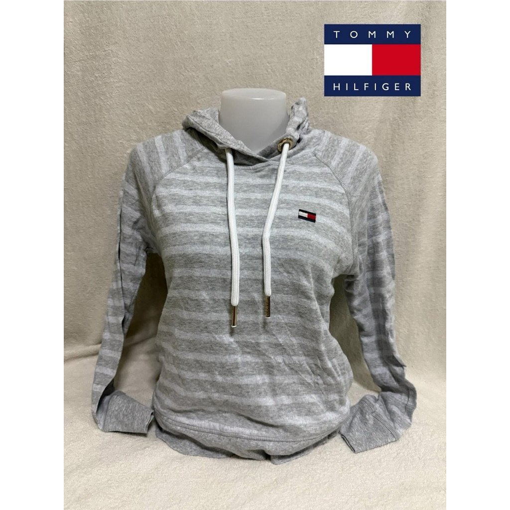 Tommy Hilfiger เสื้อสเวตเตอร์ฮู๊ด เอวจั้ม แขนจั้ม มือสองจากญี่ปุ่น สภาพ 80%