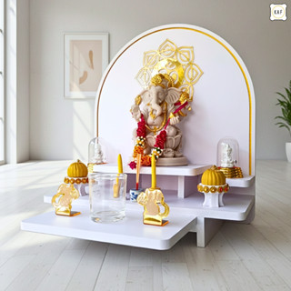 หิ้งพระพิฆเนศ มีหลายลาย กระจกเงาทอง ตั้งโต๊ะ ติดผนัง มีถาดสไ…