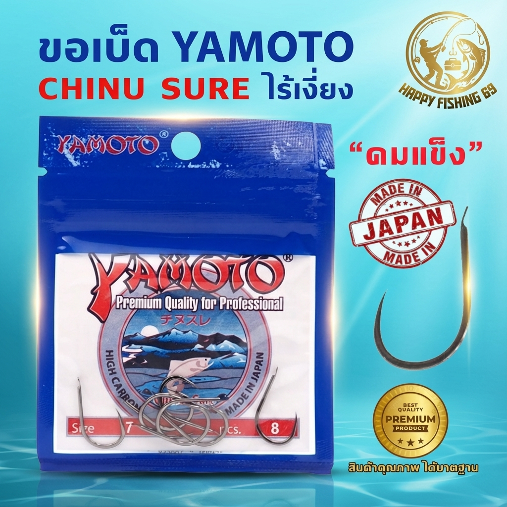 [item014] ตะขอเบ็ดจินุ (ตูดแบน ไร้เงี่ยง) YAMOTO CHINU SURE เบอร์ 0.8 ถึง เบอร์ 10